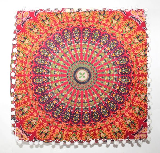 CRAFT KALA Red Peacock Large Hippie Mandala Meditation Floor Ottoman Pillow - Image 7