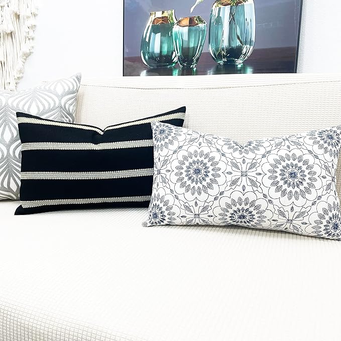 Slow Cow Decorative Rectangular Throw Pillow Cover Striped Textured Lumbar - Image 9