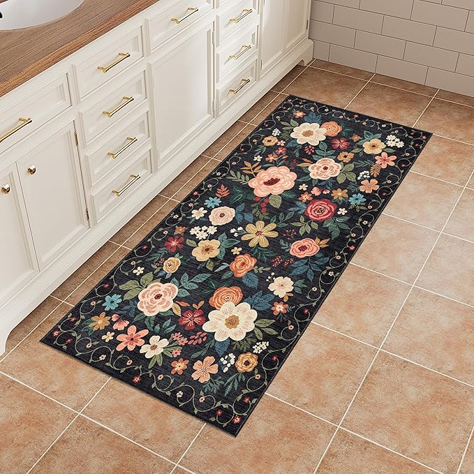 DUKINO 2x4 Rug for Entryway, Washable Kitchen Floral Runner Rug - Image 4