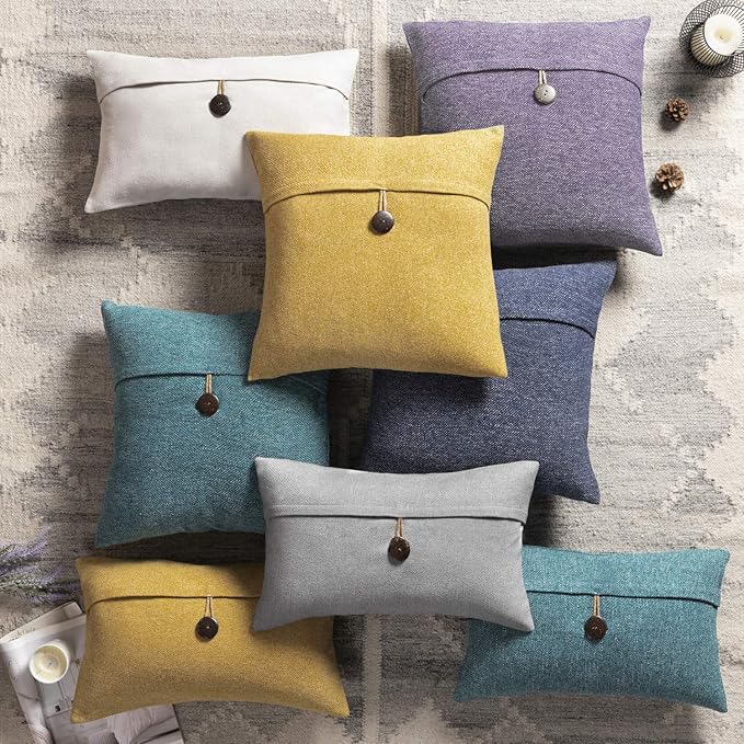 Phantoscope Pack of 2 Farmhouse Throw Pillow Covers Button Vintage Linen Solid - Image 7