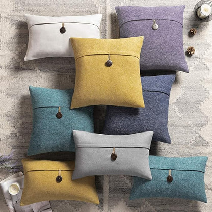 Phantoscope Pack of 2 Farmhouse Throw Pillow Covers Button Vintage Linen Solid - Image 7