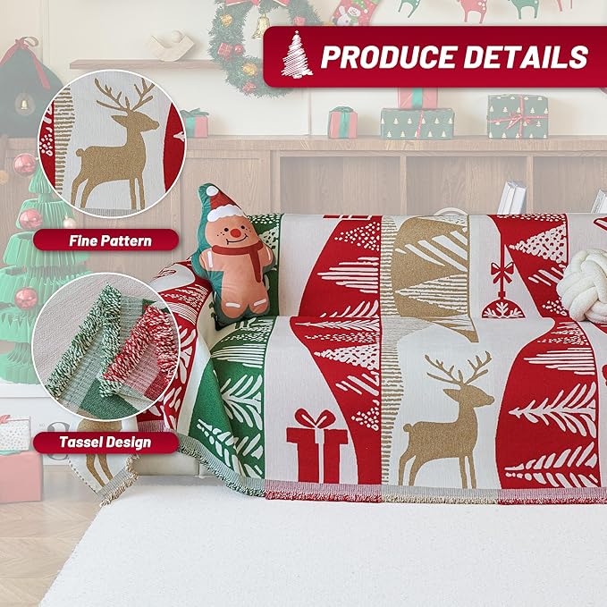 MYSKY HOME 71"X118" Loveseat Christmas Couch Cover, Sectional Sofa Covers Sofa - Image 3