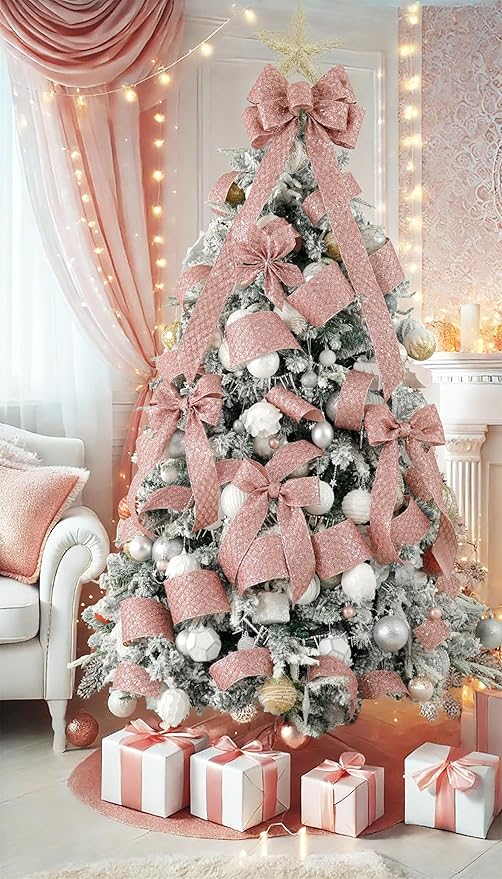 HUIHUANG Rose Gold Glitter Wired Ribbon - Image 6