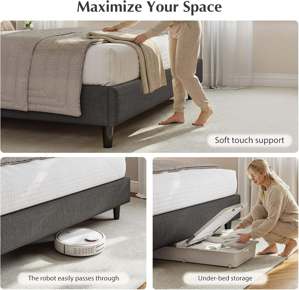 EnHomee King Size Bed with Upholstered Headboard & Charging Station