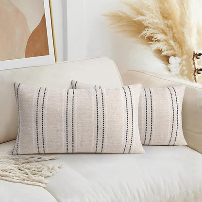 AELS 12x20 Decorative Farmhouse Linen Throw Pillow Covers, Boho Textured Pillow by AELS