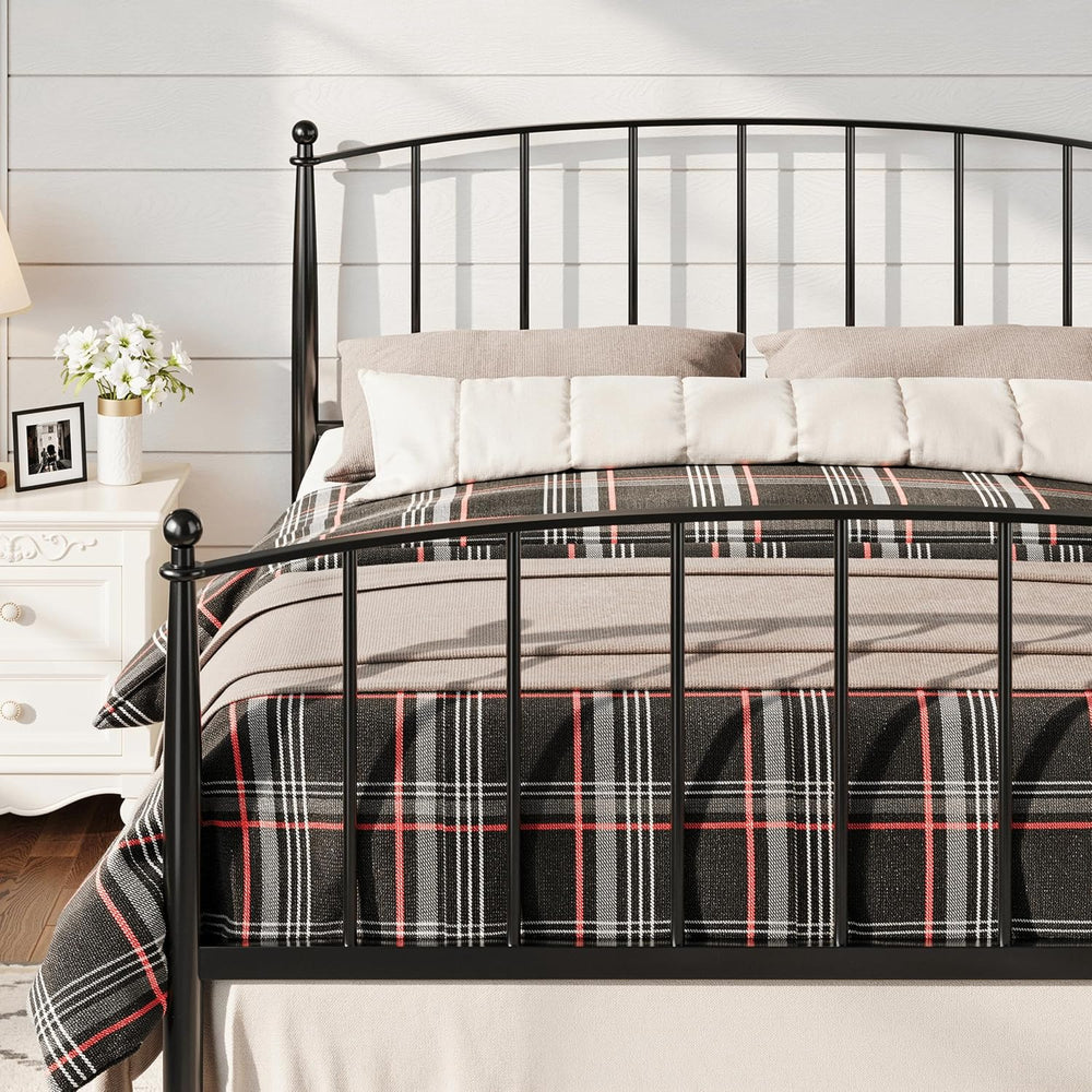Allewie Metal Full Size Platform Bed Frame, 37'' Tall Footboard, Black