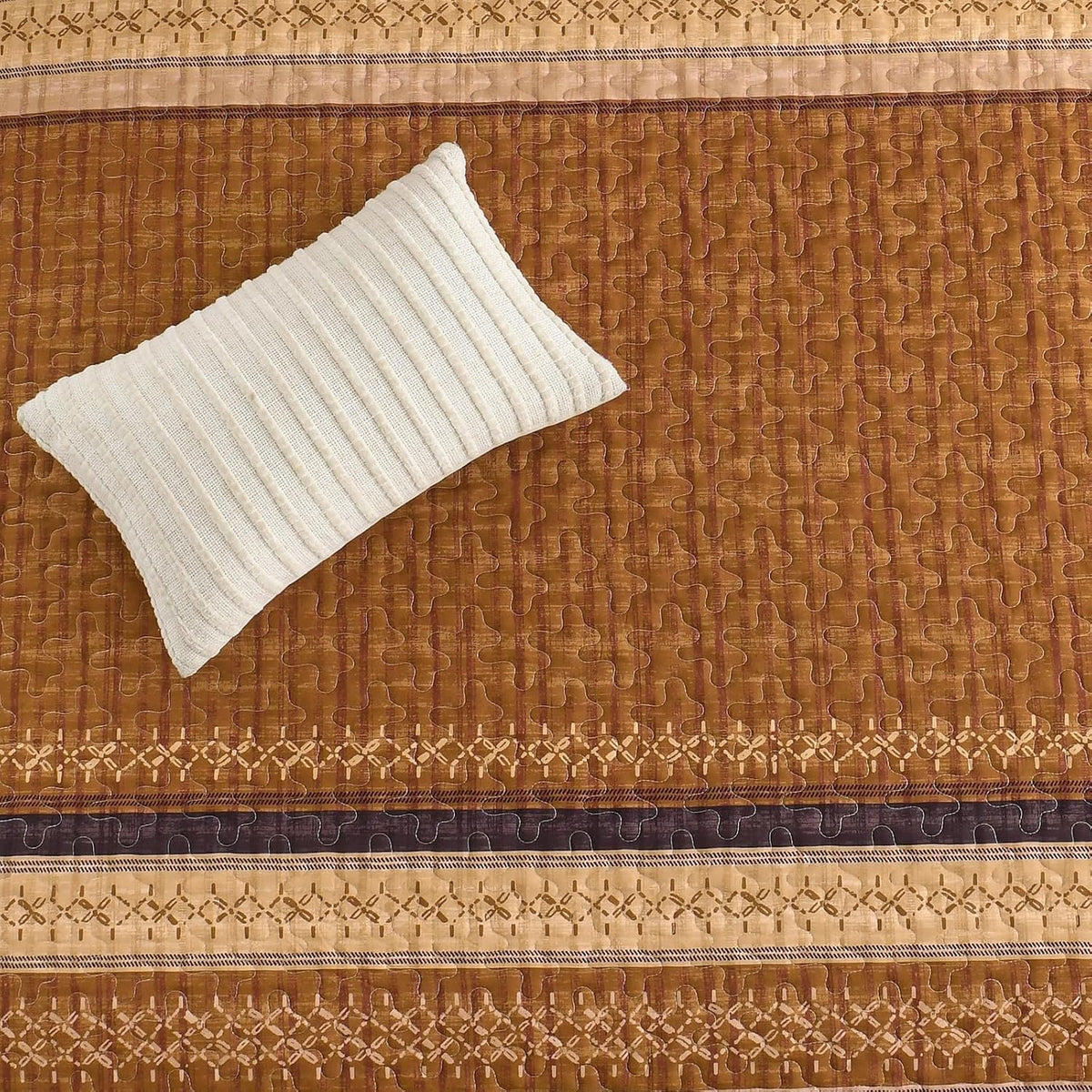cottolester fall quilt set queen,burnt orange striped patchwork showing dimensions