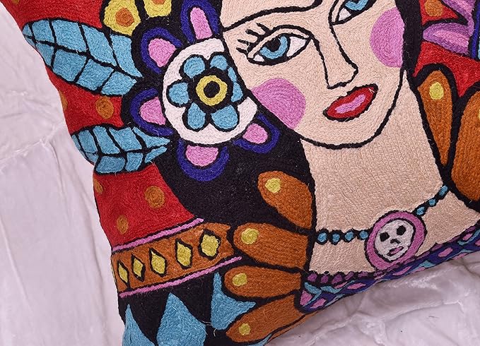 Frida Inspired Pillow Cover Bella Senorita Hispanic Pillowcase Colorful Birds - Image 9