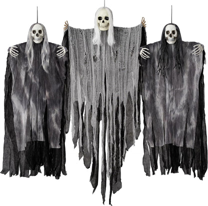 JOYIN 3 Pcs Hanging Halloween Skeleton Ghosts Decorations Outdoor, Grim Reapers for Best Halloween Outdoor Decorations, Haunted Haunted House Prop, Party Supplies