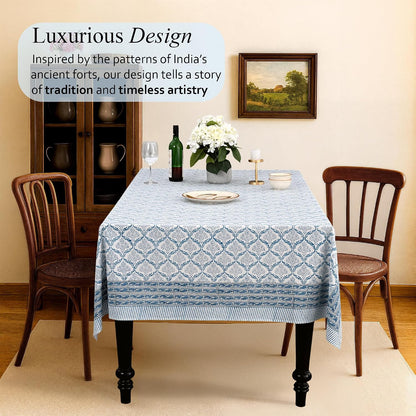 CPC Indigo Regal Tablecloth 100% Cotton 60x60 Inch Indian Block Print Rectangle Table Cover, Table Cloth for Gifting in Weddings, Halloween, Fall, Christmas, Thanksgiving