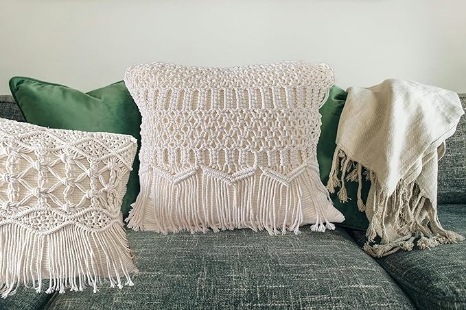 kiido Throw Pillow Covers Macrame Cushion Case Woven Boho Comfy Square Pillow - Image 3