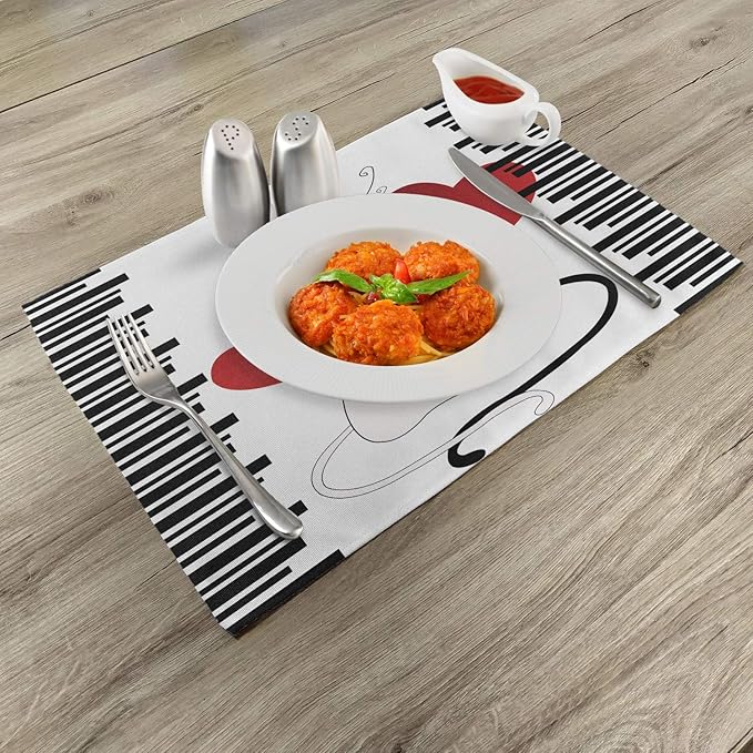 Ambesonne Cats Place Mats Set of 4, Romantic Kittens Pets Couple 2 Tails Hearts - Image 2