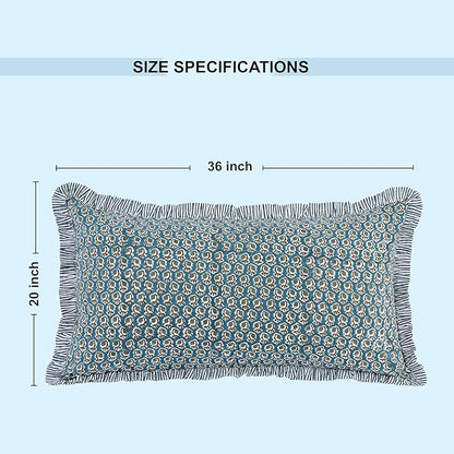 Ridhi Peacock Blue 100% Cotton Block Print Ruffle Bed Sham Cover 20''×36'' Boho - Image 4