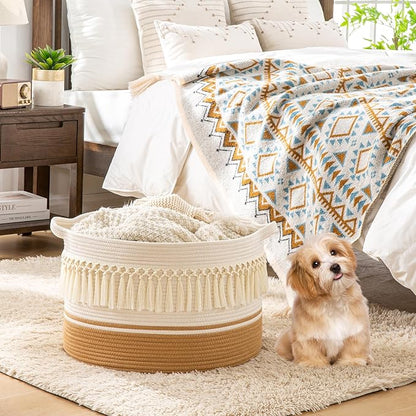 KAKAMAY Large Blanket Basket, Woven Baskets - Image 3