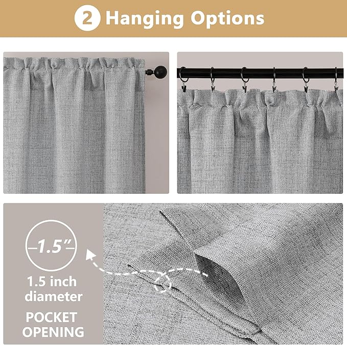 OVZME Grey Valance for Windows, Light Filtering Faux Linen Textured Small Cafe - Image 6