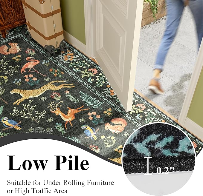 DUKINO 4ft Round Rug, Washable Round Area Rug, Non Slip Indoor Low Pile Animal - Image 6