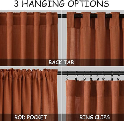 Rust Linen Curtains 90 inches Long 2 Panel Back Tab Rod Pocket Rustic Farmhouse - Image 3