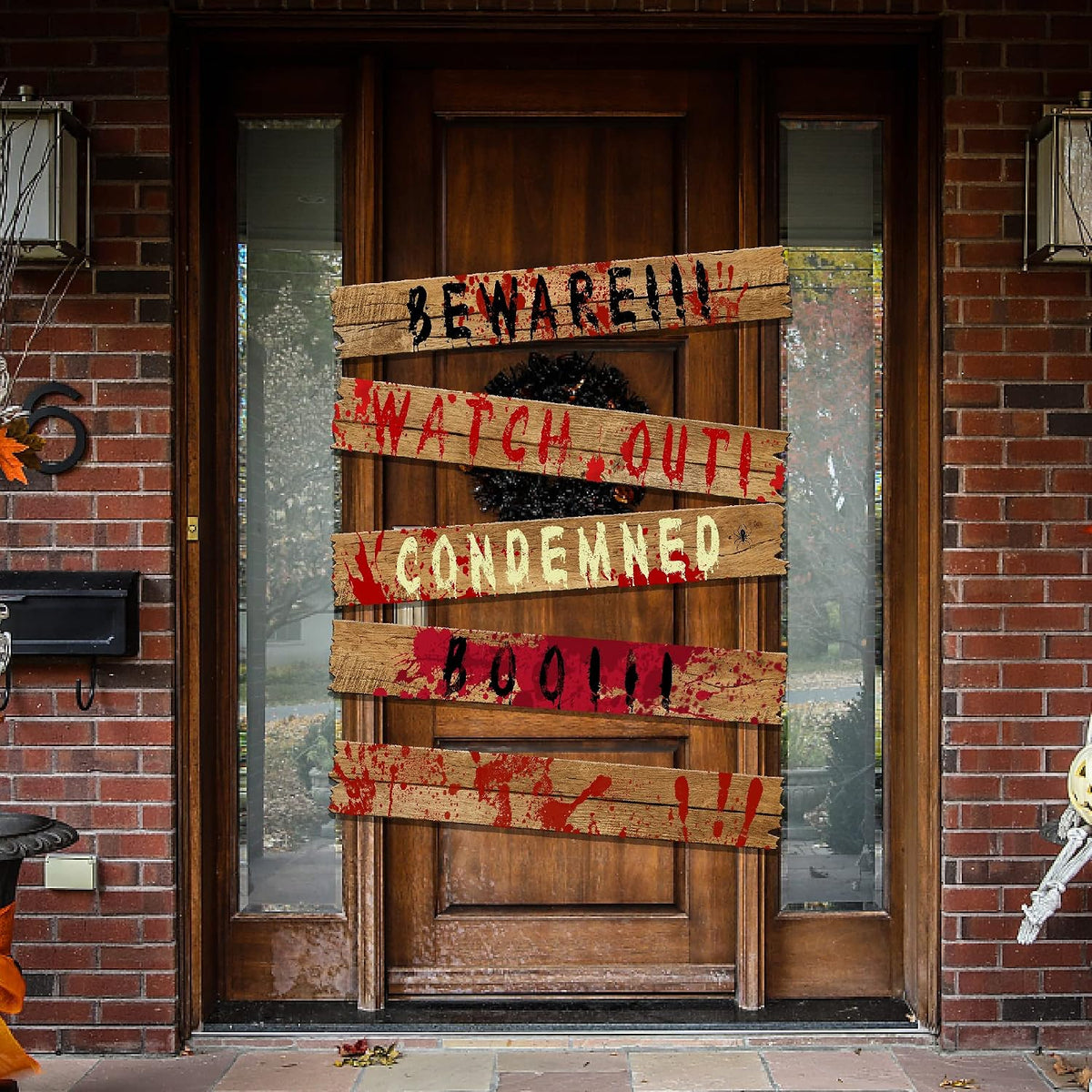 10Pcs 39"x4.7" Halloween Haunted Window Boards, Scary Window Warning Signs