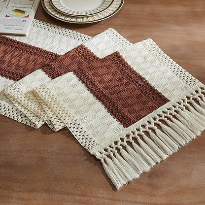 ZeeMart Macrame Style Bicolor Stitching Table Runner, 14 x 90 Inch by ZEEMARTONLINE