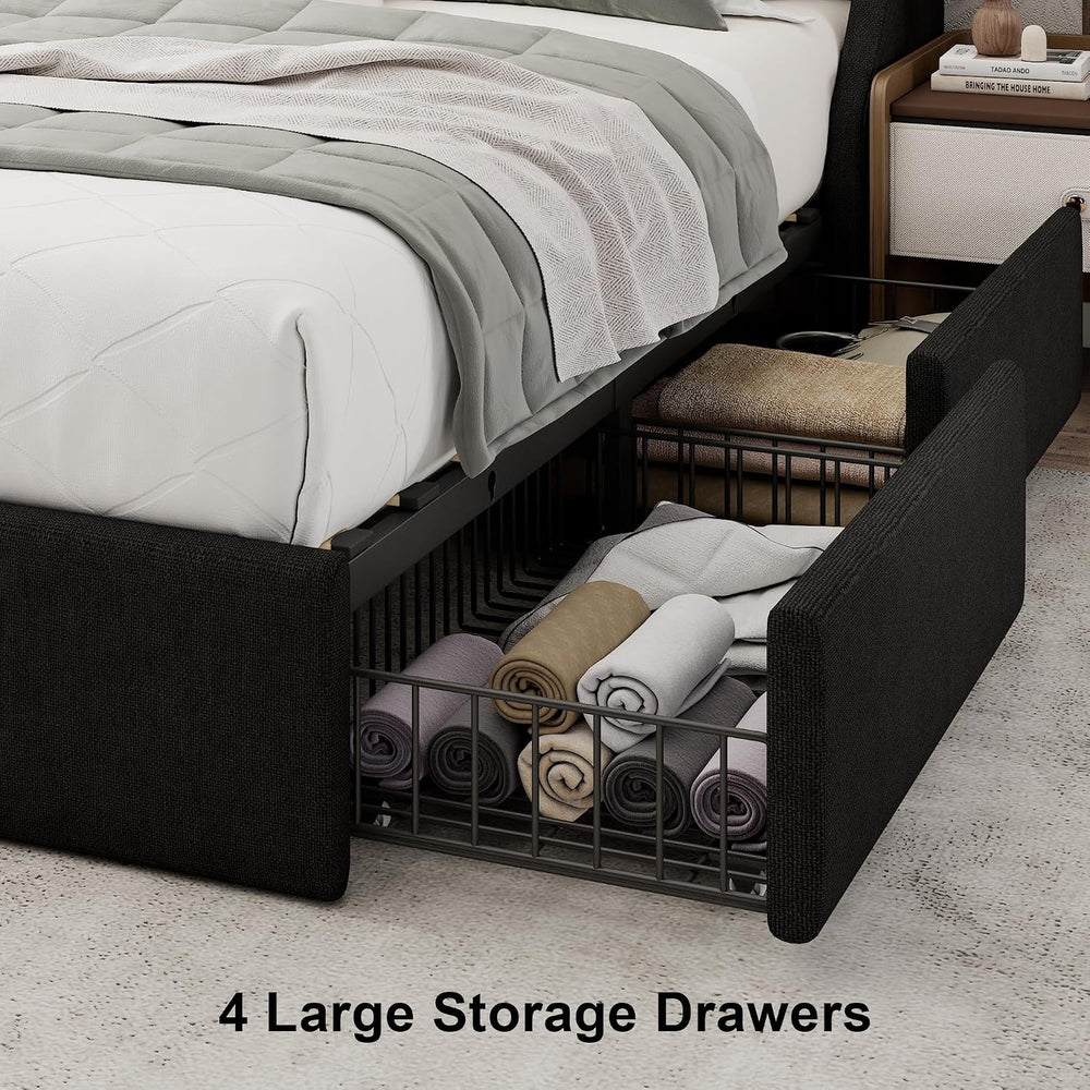 Einhomn Queen Bed Frame with 4 Storage Drawers, Upholstered Modern Bed Frame ...