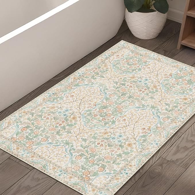 MUJOO 2x3 Washable Rug, Floral Small Area Rugs by MUJOO