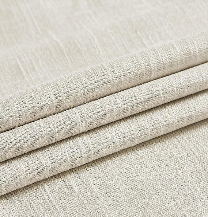Beige Solid Full Blackout Curtain Heavy Linen Texture Window Treatment - Image 6