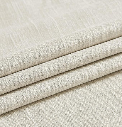 Beige Solid Full Blackout Curtain Heavy Linen Texture Window Treatment - Image 6