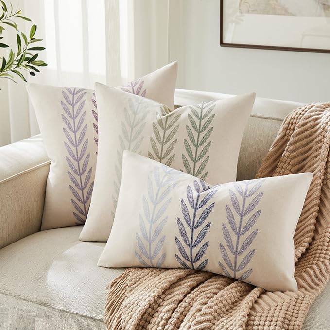 100% Cotton Farmhouse Leaves Throw Pillow Covers Set of 2, 16x16 Inch Mixed - Image 6
