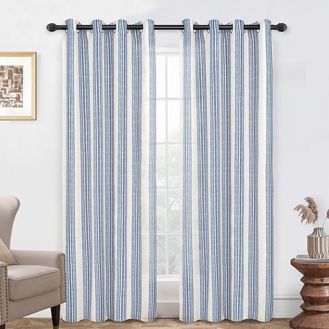 DriftAway Farmhouse Vertical Striped Linen Blend Textured Light Filtering Semi by DriftAway