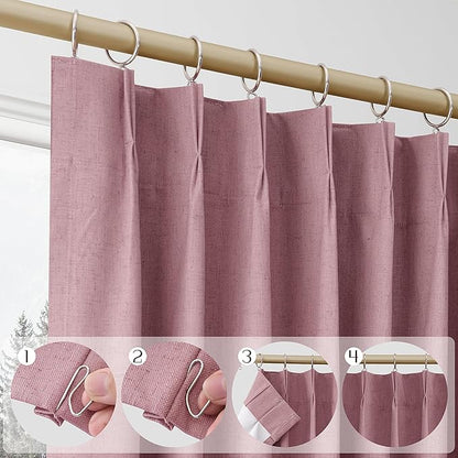Blush Pink 100% Blackout Pinch Pleated Linen Curtains 96 Inches Long - Image 3