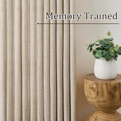 Beige Sheer Pinch Pleated Curtains 90 Inches Long 2 Panels, Back Tab Pleated - Image 4