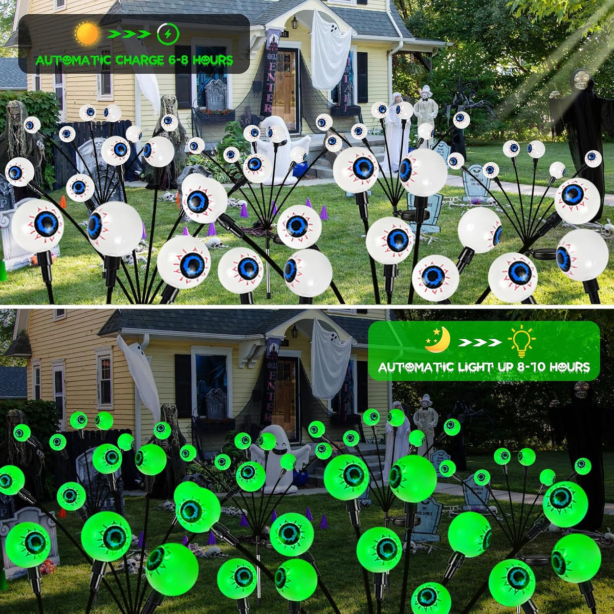 6 Pack Halloween Decorations Outdoor 36 LED Green Solar Eyeball Lights