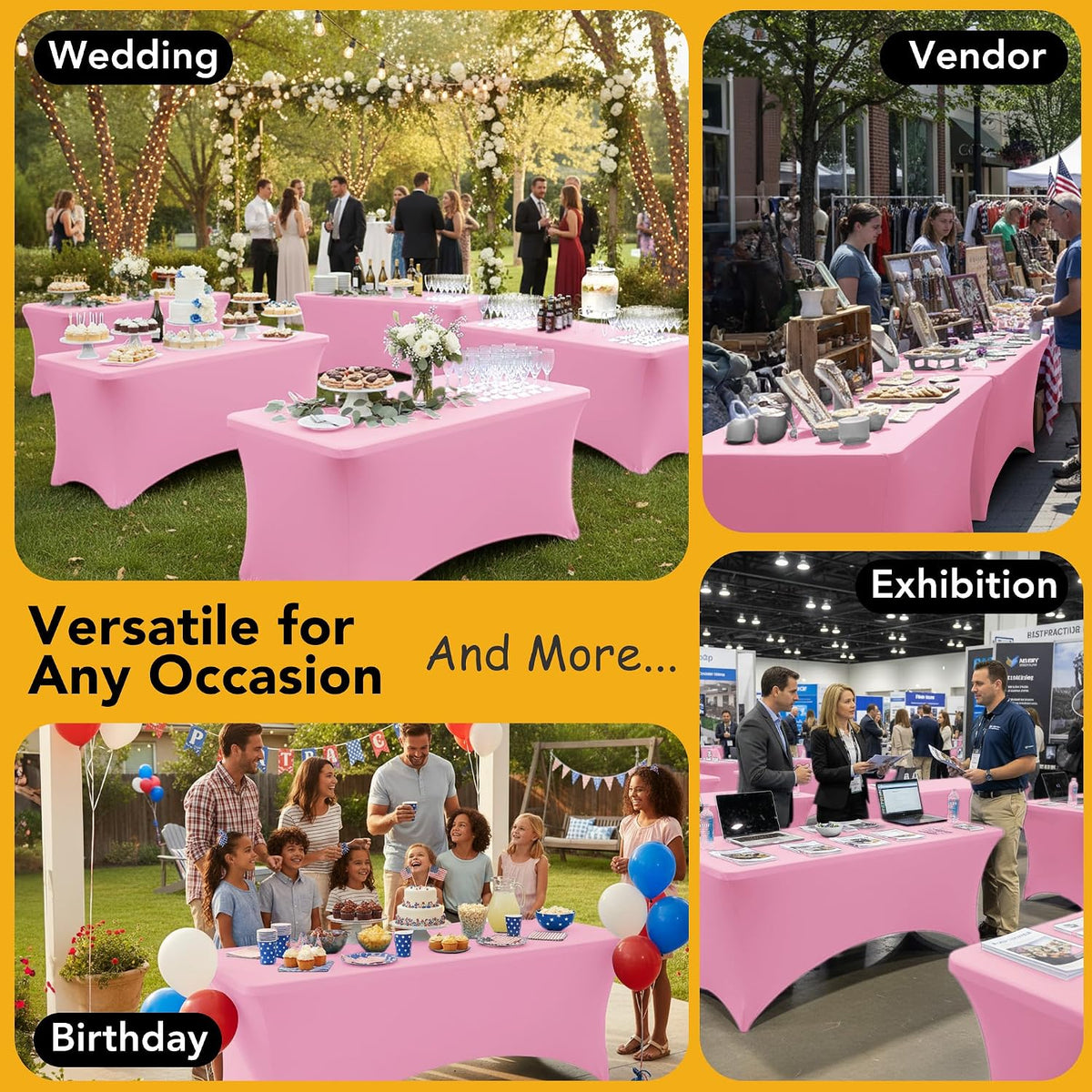 premium pink spandex tablecloths for 6ft rectangle tables showing dimensions