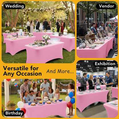 premium pink spandex tablecloths for 6ft rectangle tables showing dimensions