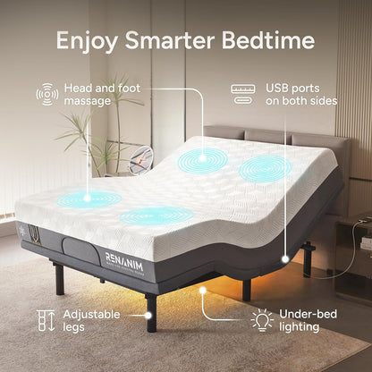 sf split king adjustable bed frame with mattress showing dimensions