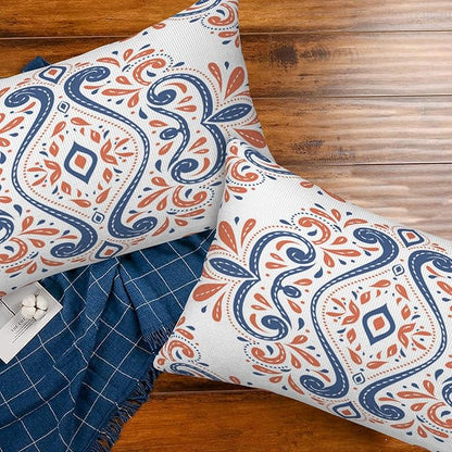 Throw Pillow Covers Blue and Orange Floral Pillow Covers 20x12 Inch Set of 2 - Image 7