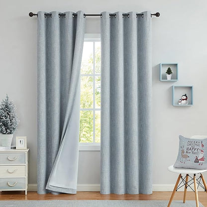 Blue Solid Full Blackout Curtain Heavy Linen Texture Window Treatment by CentralPark