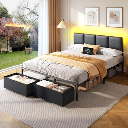furnulem black queen bed frame with pu upholstered on a desk or shelf