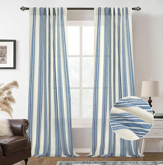 DriftAway Farmhouse Vertical Striped Linen Blend Textured Light Filtering Semi by DriftAway