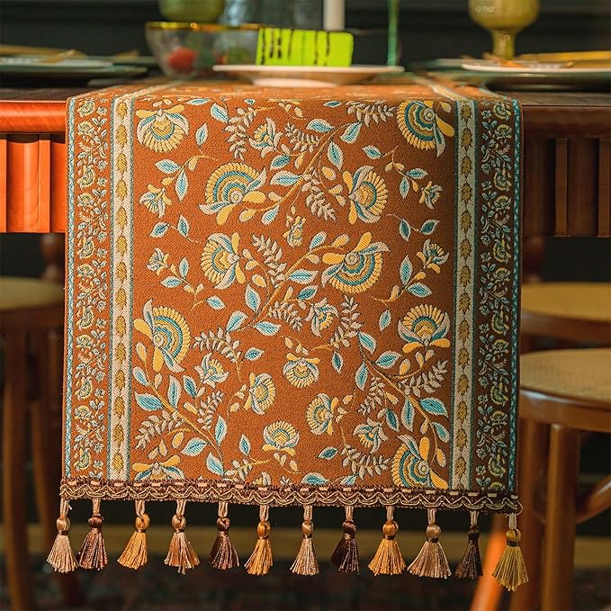 13×72 Inch Table Runner, Retro-Luxury Tassels Series by Unknown