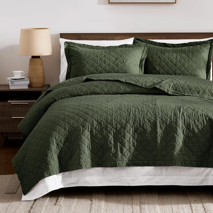 wdcozy 100% cotton quilt set, pre-washed, twin, olive, main product view