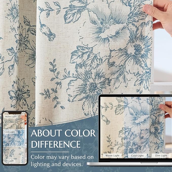 jinchan Linen Floral Tier Curtains 36 Inch Farmhouse Botanic Cafe Curtains - Image 9
