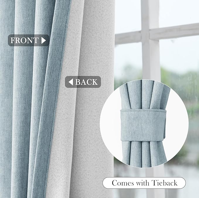Macochico 100" Wx84 L Light Blue Full Blackout Curtains - Image 6