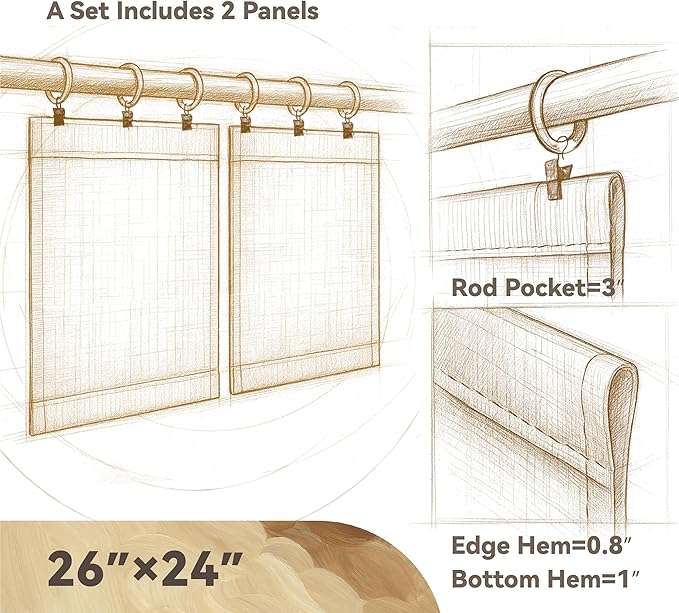AIRLAKE Linen Blend Tier Curtains, 26 x 24 inches, Boho Farmhouse Rustic Style - Image 3