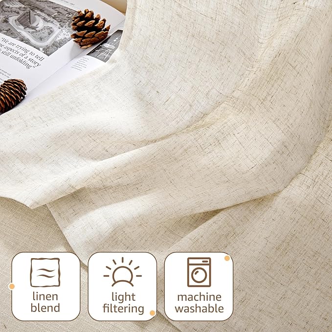 jinchan Kitchen Curtains Linen Tier Curtains 20 Inch Farmhouse Cafe Style - Image 7