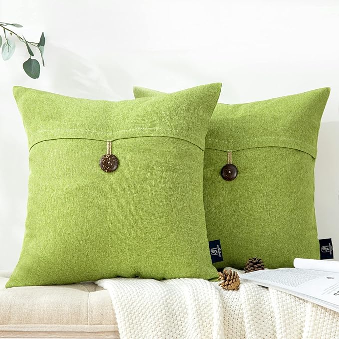 Phantoscope Pack of 2 Throw Pillow Covers Premium Coconut Button Vintage Linen by Phantoscope