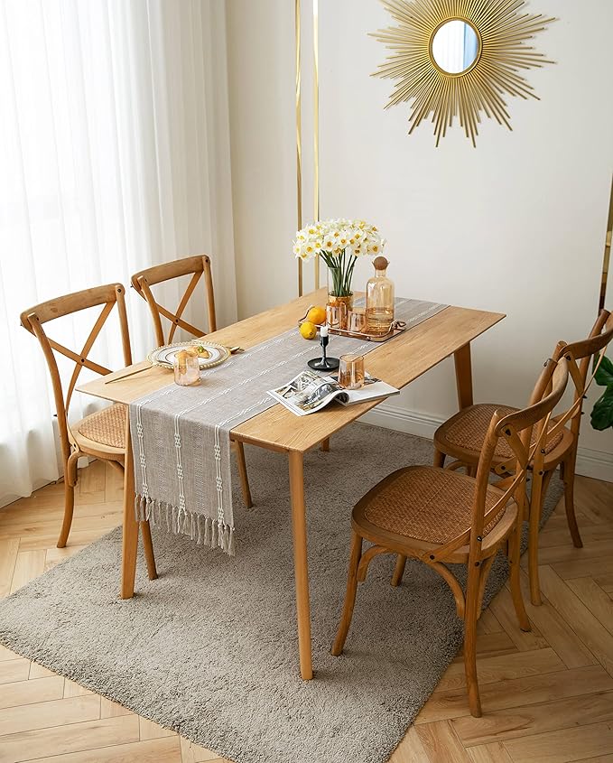 ZeeMart Farmhouse Braided Striped Table Runner, Rustic Beige Table Runners 48 - Image 3