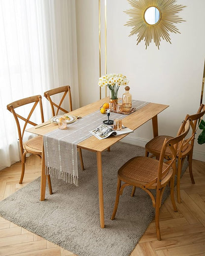 ZeeMart Farmhouse Braided Striped Table Runner, Rustic Beige Table Runners 48 - Image 3