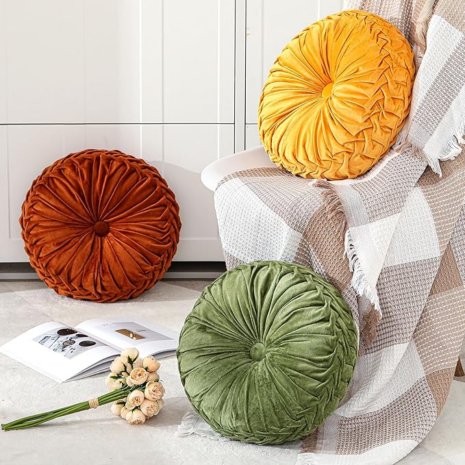 1 Pcs Round Throw Pillows Decorative Velvet Pleated Throw Pillows 15'' Diameter - Image 5