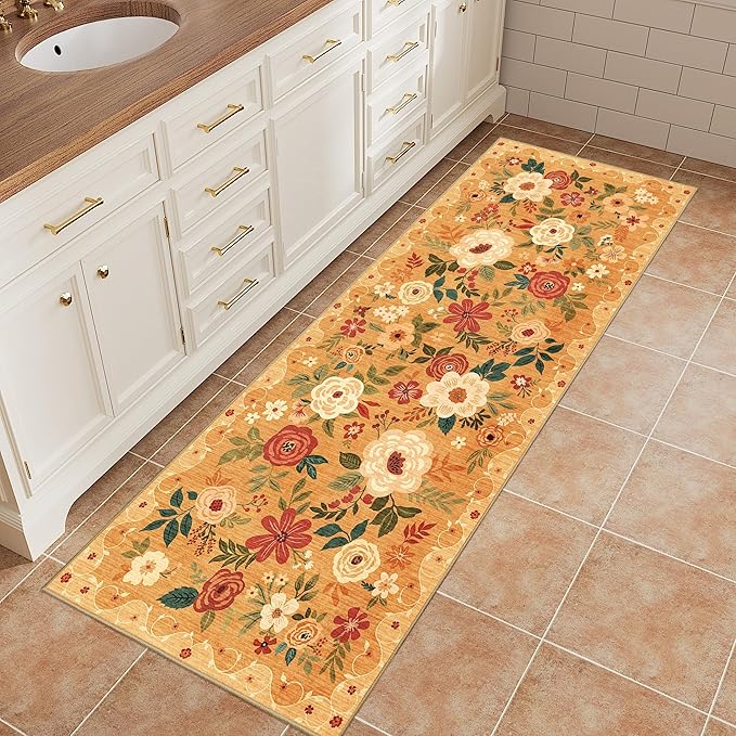 DUKINO 2x5 Runner Rug for Hallway, Washable Kitchen Floral Runner Rug - Image 4